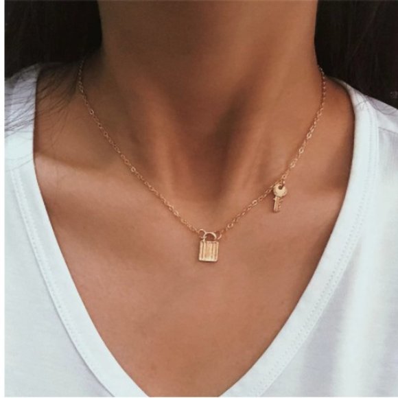 Gold Locket with Key Necklace - Picture 2 of 2